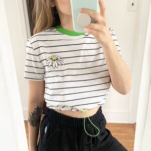 By Samii Ryan Striped Flower Cropped Tee Size Small